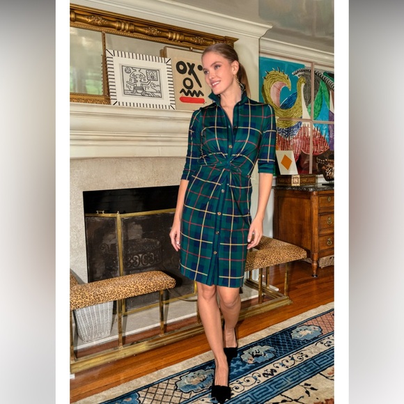 GRETCHEN SCOTT TWIST & SHOUT SCUBA DRESS NWT SIZE LARGE MIDDLETON PLAID GREEN - Picture 12 of 12